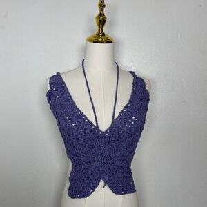 handmade crochet purple butterfly bralette cotton crop top boho festival halter